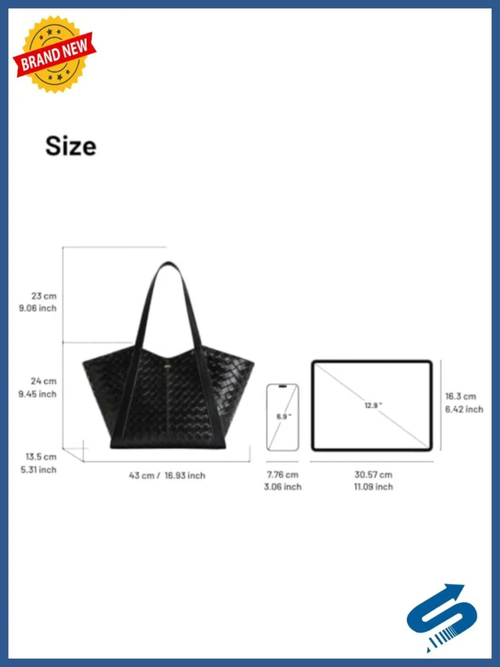 Large Capacity Vegan Leather Tote Bag with Gold Hardware